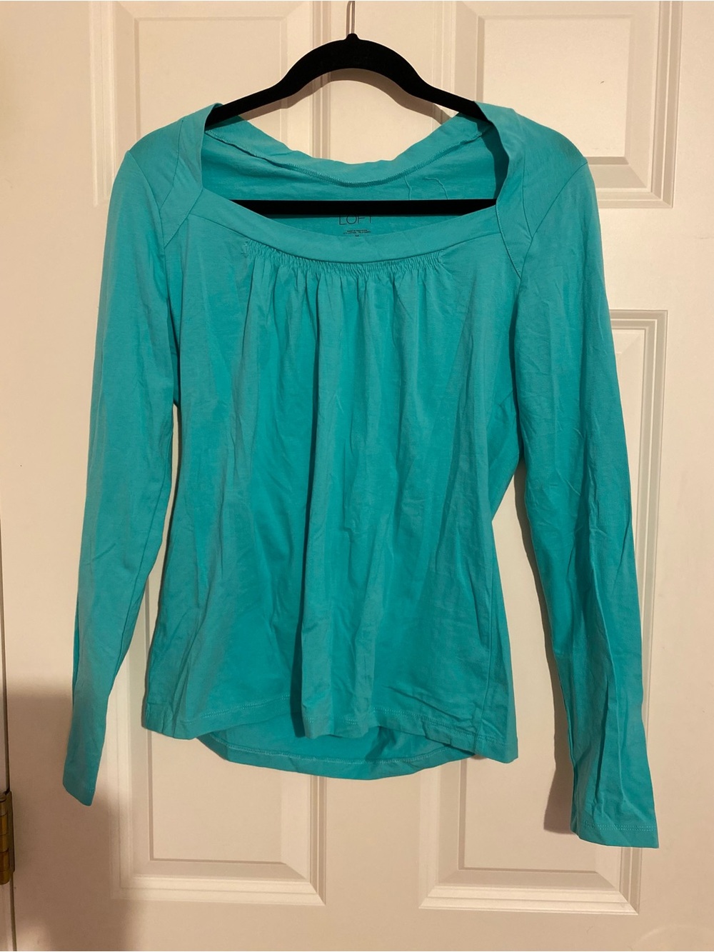 Ann Taylor LOFT teal long sleeve cotton spandex blouse size medium